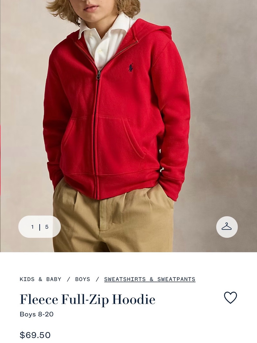 Ralph Lauren Kids Bright Red Fleece Zip Hoodie